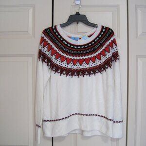 NWT CeCe White Sweater with Red and Black Heart Design